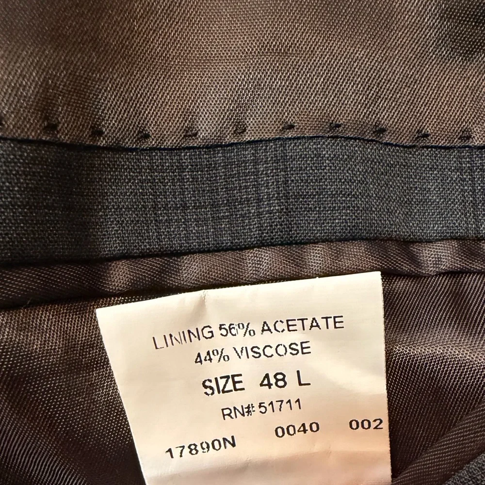 John Varvatos Window Pane Plaid Gray Wool Blend 2 Button Blazer 48‎ Long
